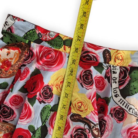 Hell Bunny Dias de los Muertos Roses Cactus A-Line Full Skirt - Picture 5 of 5